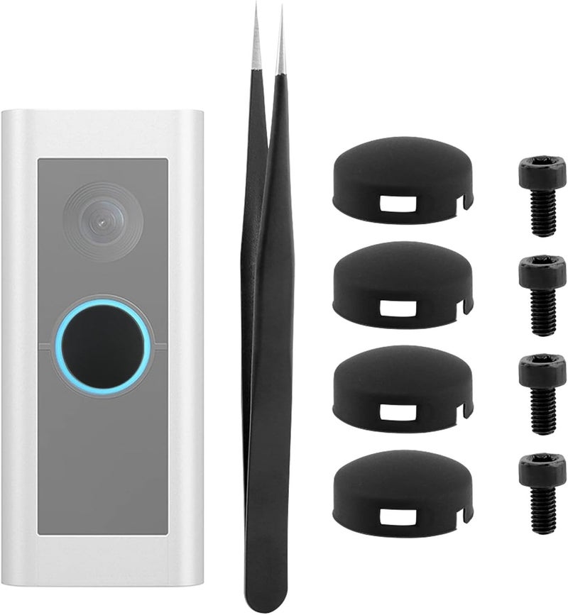 EMVANV 4 Pcs Doorbell Button Replacement,with Tweezer and Screws Doorbell Pro Buttons Replacement Video Doorbell Buttons Compatible with Doorbell Pro, Repair Split Cracked Broken Button(Black) - Image 1